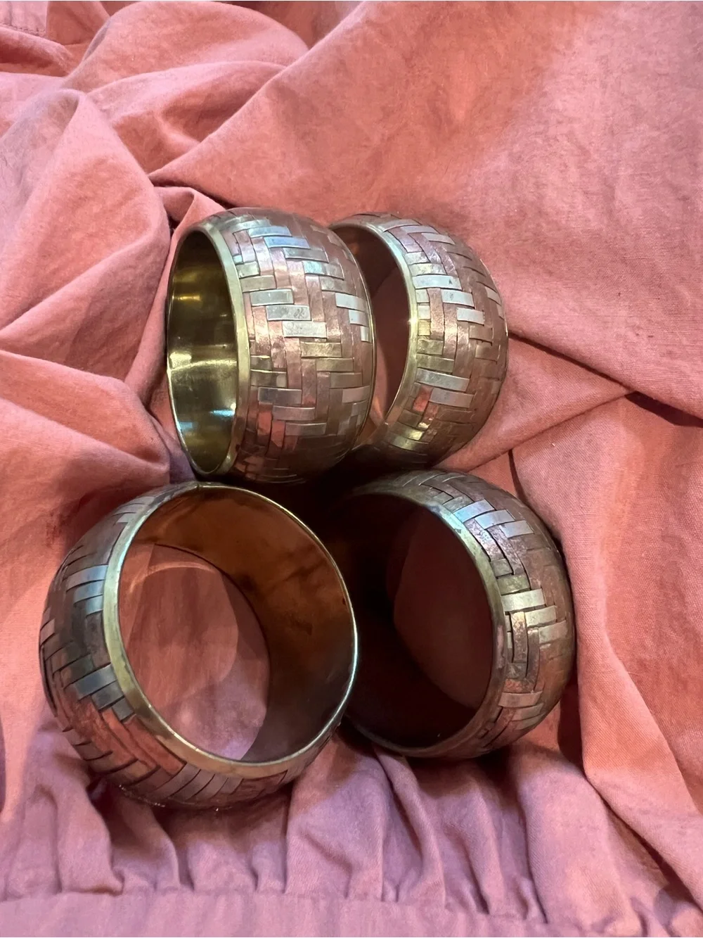 Handcrafted Copper-Tone Woven Napkin Rings - Set of 4